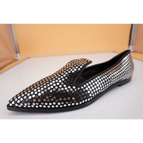 AGL Rei Paille Pointed Toe Ballet Flats Black Satin SZ 39.5 Sequin Sliver $545